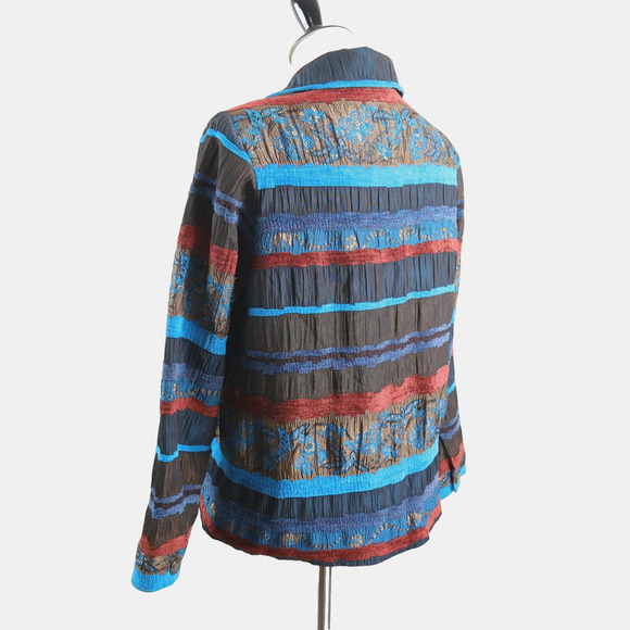Vintage Graff Size S Mixed Media Jacket Art-To-Wear Blue Red Brown - Picture 3 of 10
